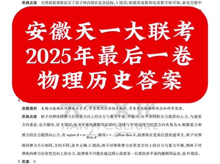 安徽天一大联考2025年最后一卷物理历史答案