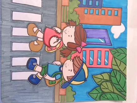 #手绘 #儿童画 #手抄报 交通安全主题儿童画