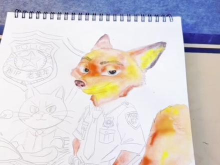 黑猫警长×尼克 这波跨次元搭档我画疯了!谁能拒绝童年男神和动物城顶流的梦幻同框!#水彩手绘 #绘画练习 #画师微微的练笔时光