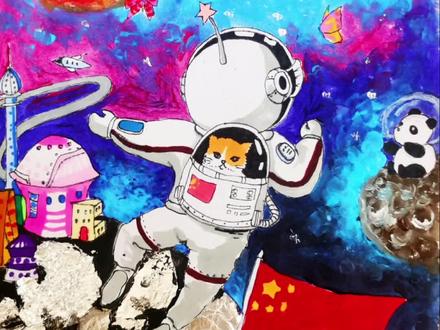 宇航员创意画#儿童创意美术 #一起学画画 #儿童美术 #抖音小助手