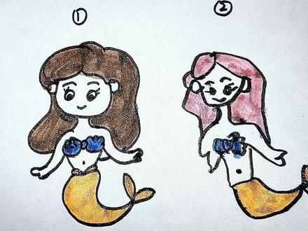 和妹妹比赛画美人鱼 #简笔画 #美人鱼