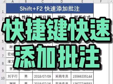 快捷键快速添加批注#办公技巧 #excel #excel技巧