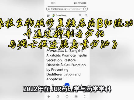 《桑枝生物碱修复糖尿病β细胞功能并通过抑制去分化与凋亡促进胰岛素分泌》