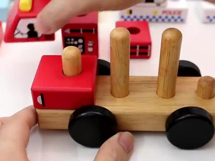 创意木制积木拼装卡通街道汽车