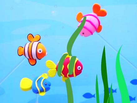 一条小鱼被海草困住,我们用粘土做几只小鱼去救他吧!#超轻粘土#粘土创意教程#小鱼