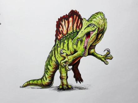 画棘龙 手绘恐龙教程#画画 #手绘 #绘画过程 #恐龙#棘龙