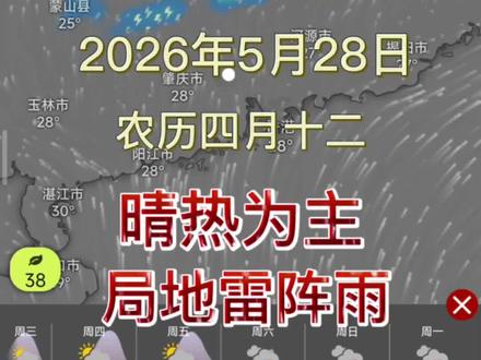2026年5月28日周四,广东晴热为主,局地雷 #广东省天气预报 #广东预报