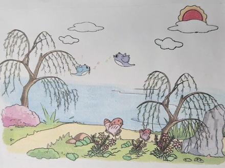 二年级看图写话:巧用拟人修辞手法,描写春景图,含练习题与范文