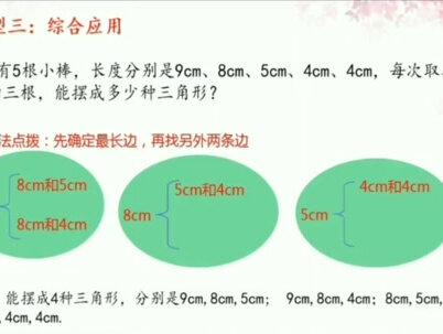 三角形的判定问题。求第三边的取值范围。如何组成不同的三角形问题。#小学数学 #三角形 #四年级 #知识分享