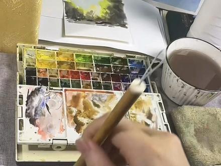 这幅画就叫做长长长的桥吧#水彩画 #水彩教程 #水彩风景 #艺术种草指南