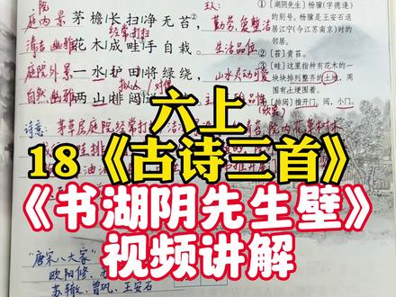 六年级上册第18课《古诗三首》第三首古诗《书湖阴先生壁》视频讲解#课堂笔记#六年级#小升初#知识点总结#每天学习一点点