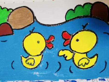 小鸭子河里戏水,适合新手的颜料涂色教程来啦!#简笔画#儿童画#颜料画