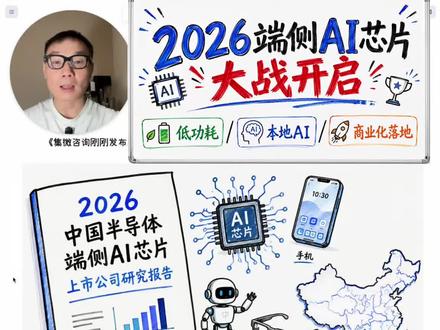 2026端侧AI芯片风口!解读国内头部厂商核心竞争力 结合集微咨询最新行业报告,拆解2026年大热的端侧AI芯片赛道。区别于传统云端AI,端侧AI将算力部署在手机、耳机、汽车、机器人等设备本地,具备响应快、隐私性强、不依赖网络等优势。本次分析16家国内上市企业,炬芯科技在音频芯片与存内计算领域实现商用突破,地平线主攻车载与机器人高性能算力,恒玄、瑞芯微等深耕穿戴、视觉及物联网场景。如今端侧AI正式从概念走向量产,低功耗、高适配、可量产成为行业核心比拼方向。#端侧AI芯片
#国产半导体#AI芯片 #我在抖音聊科技 #芯片技术