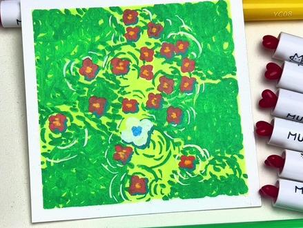 水面涟漪 清明踏春这样画#丙烯马克笔 #画画 #踏春 #清明节 #慕多星丙烯马克笔