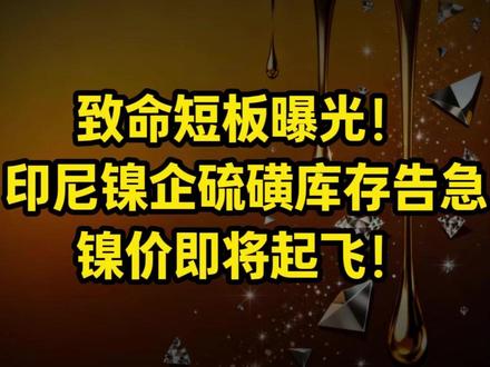 致命短板曝光!印尼镍企硫磺库存告急,镍价即将起飞! #镍价 #镍金属 #财经 #宏观经济