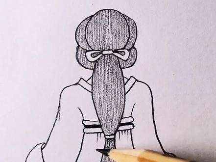 古风头发简单画。古风背影。#手绘 #画画 #简笔画 #绘画