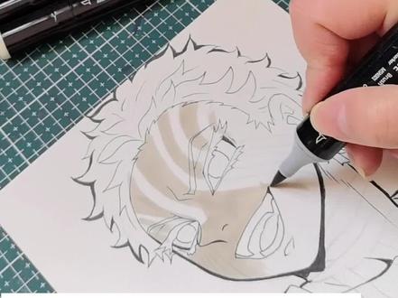 谁懂!这张脸又帅又疯!!#猗窝座 #手绘 #动漫手绘 #鬼灭之刃 #梅森尼斯马克笔