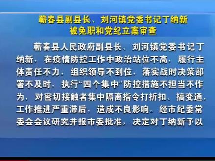 蕲春县副县长、刘河镇党委书记丁纳新被免职和党纪立案审查。