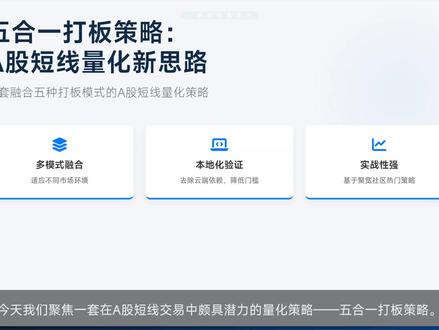 《五合一打板策略|从聚宽到MiniPTrade本地回测全流程 #ptrade #量化交易