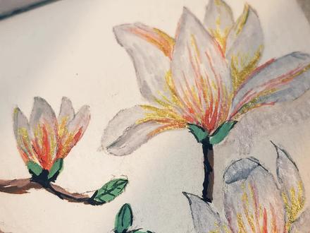 春天一起画朵花,一支玉兰花是我送给春天序曲,春天的味道是美丽 #春天的色彩 #春天请你画朵花 #跟着抖音学画画#艺术在抖音#丙烯马克笔教程