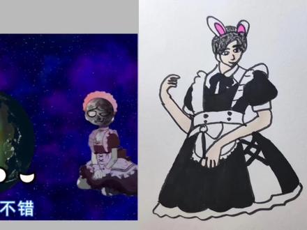 地球和月球穿女装#简笔画#二次元#动漫#动画#变装