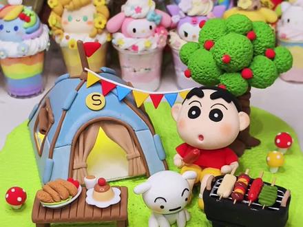 粘土教程~自制可爱蜡笔小新露营小场景~ #超轻粘土手工 #粘土教程 #蜡笔小新 #超轻粘土 #手工diy