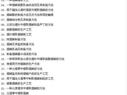 尼古丁、烟碱的提取深加工方法工艺配方技术专利资料,宝来啦!#尼古丁 #烟碱