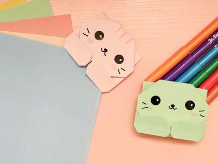 折纸猫书签怎么做?跟着步骤学起来! #亲子手工折纸 #做手工 #折纸教程 #折纸书签