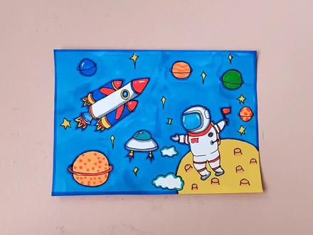 关于太空的主题画,航天火箭、宇航员、星星以及太空。#太空画 #儿童画 #少儿美术 #简笔画 #马克笔 #零基础学画画 #一起学画画 @抖音小助手