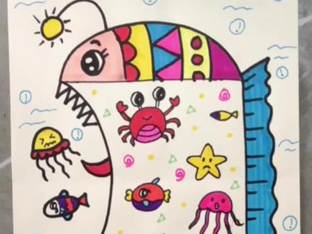 《灯笼鱼》小朋友都很喜欢哟,还可以画不同的食物#创意美术 #简笔画 #儿童画