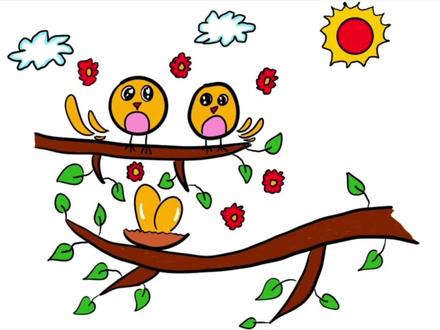 一分钟学会画树枝上的小鸟#简笔画