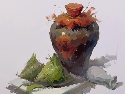 雄黄酒和粽子的组合你会了吗?#色彩静物教学 #美术生 #粽子怎么画 #端午节#创作灵感