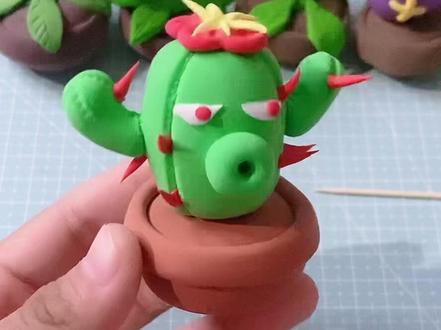 植物大战僵尸仙人掌🌵粘土教程#粘土教程 #超轻粘土手工 #创意手工