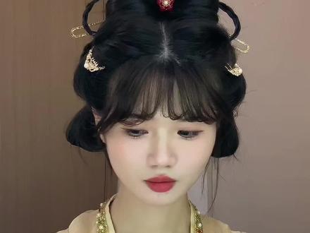 全真发|甜美又明媚的小唐风发型,简单可爱 #汉服发型 #汉服发型教程 #日常发型 #国风 #时尚