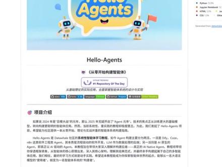 5分钟学会搭AI智能体 4.5万Star免费教程 Hello-Agents 从零开始构建智能体
ReAct/多Agent协作/MCP协议全覆盖
16章系统性教程 完全免费开源
#AI教程 #智能体 #AI工具 #github #AI