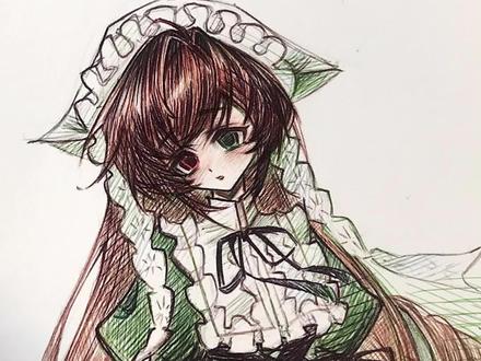 我就是觉得蓝果圆珠笔4.0新色!跟翠星石真的很搭呀! #蔷薇少女 #翠星石 #蓝果圆珠笔 #铅笔画 #画画