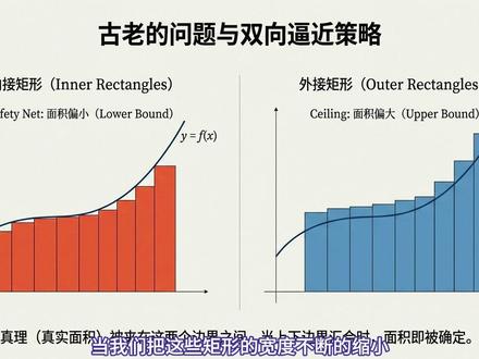 黎曼积分的达布刻画:上下极限 分隔 确界 可积性 数学分析 黎曼积分的 Darboux 刻画展开,核心是用确界消除黎曼和选点的任意性。从几何双向逼近切入,通过区间分割、分辨率定义,构建 Darboux 上和与下和。利用分割加细的单调性,推导下和恒小于等于上和的基本不等式,进而定义上下积分。当上下积分相等时函数可积,且可用 ε 语言判定。对比黎曼积分,Darboux 刻画更适配理论分析,二者等价。最后梳理连续、单调等可积函数类型,拓展到勒贝格积分与高维重积分,凸显其从几何直观到严谨分析的核心价值。#微积分 #数学分析 #考研数学 #黎曼 #高等数学