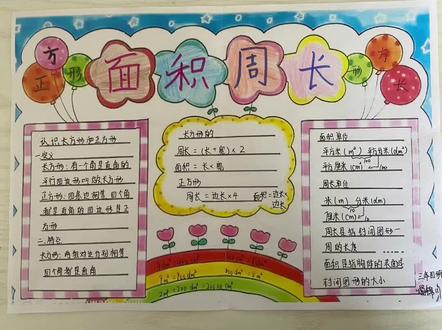 #《长方形和正方形的面积》手抄报 #孩子们的小报做的越来越好了