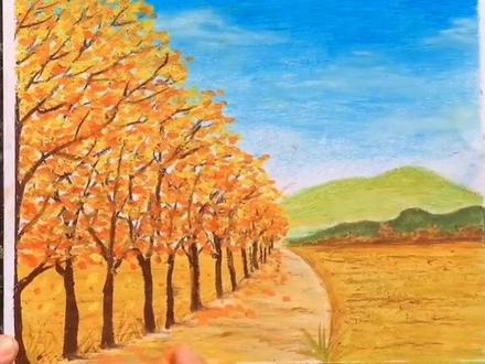 古诗配画,用油画棒画出秋天的美景#零基础学画画 #油画棒#画画 #简笔画 #一起学画画
