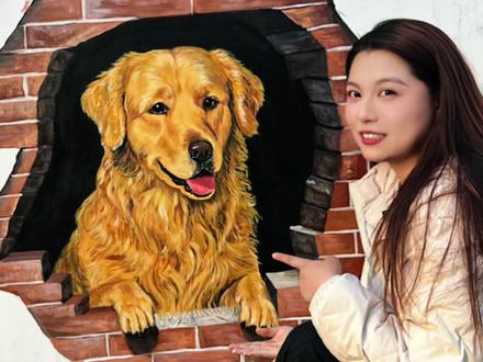 治愈就是一只墙上的狗,笑了一下,而你刚好路过。#金毛 #春日户外写生 #公益#艺术在抖音#跟着抖音学画画