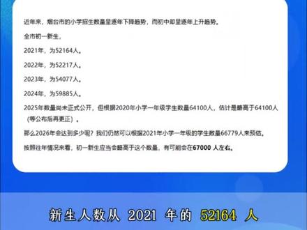 烟台家长必看:2026年烟台初一新生将达到6.7w人 #小烟升学 #烟台初中 #烟台中考 #烟台升学