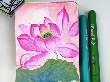 丙烯马克笔画国风荷花邪修教程 画画还得是邪修!丙烯马克笔也能画出荷花国风美学#国画 #荷花国画 #国风美学 #丙烯马克笔绘画 #慕多星丙烯马克笔