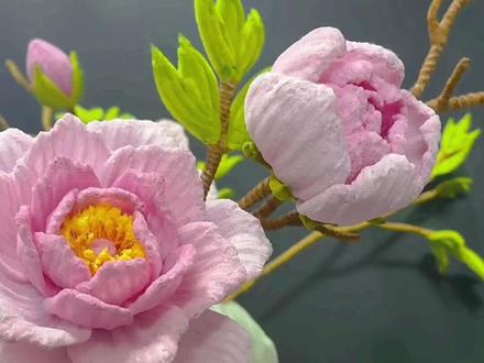 不需要夹板的扭扭棒牡丹大花苞教程 #爱手工爱生活 #造花 #原创手工 #手工 #绒花