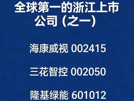 全球第一的浙江上市公司(之一)海康威视002415 三花智控002050 隆基绿能601012 新和成002001 深度剖析
#a股 #股票 #股票分析 #股民交流