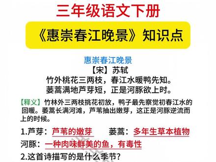 #三年级下册语文 #开学第一课 古诗三首《惠崇春江晚景》#知识点总结 #知识分享 #学霸秘籍