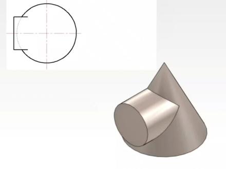 相贯线专题-28:圆柱与圆锥垂直相贯,补画主视图和俯视图,相贯线画法。#机械制图 #制图 #工程制图 #制图基础入门教学 #机械