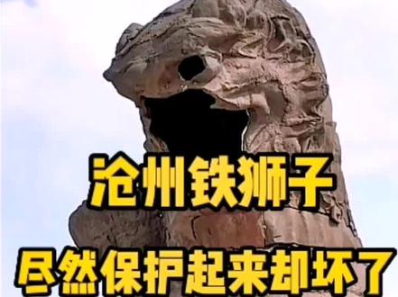 沧州铁狮子,尽然保护起来却坏了,#旅行#地理#历史#沧州铁狮子