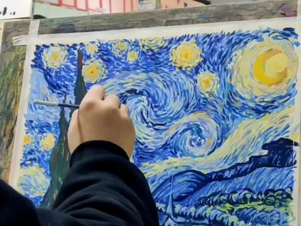 只需要画点点就能画出的梵高星空,你学会了吗#绘画#画画#点彩画