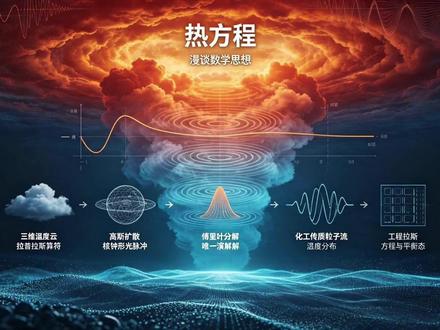 漫谈数学思想(65)-数学概念-热方程 哈密顿力学描绘可逆对称的运动轨迹,而热方程揭开世界单向演化的真相。热水自然冷却、高温自发扩散,无法反向复原,这种熵增导向平衡的规律,正是热方程的内核。
只要存在温度梯度,热量便由高温流向低温,一维热方程清晰表明温度变化速率和空间二阶导数挂钩,拓展至三维搭配拉普拉斯算符,便能统一描述扩散、渗透、信号衰减等各类现象。初始与边界条件锁定唯一演化解,高斯扩散核、傅里叶分解是核心求解手段;系统静止平衡时,方程简化为拉普拉斯方程。
它不局限于热力学,图像降噪、布朗运动、化工传质、工程散热均以其为底层模型。一组简单偏微分方程,道尽自然界抹平差异、趋向均匀的底层秩序。下期我们将走进希尔伯特空间,探寻函数叠加的抽象数学舞台。
#普林斯顿数学指南 #热学 #熵增定律 #扩散 #数学物理