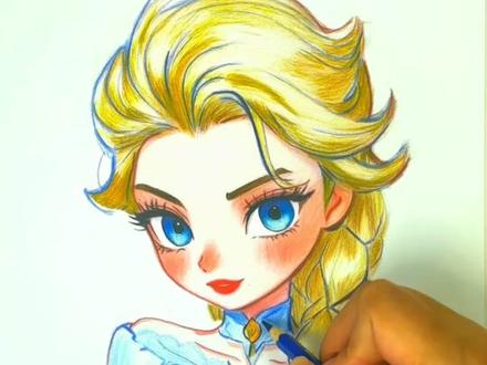 #挑战100天成为绘画博主 |第十五天打卡!这个艾莎公主画的也太漂亮了吧!#艾莎公主 #冰雪奇缘 #彩铅 #手绘